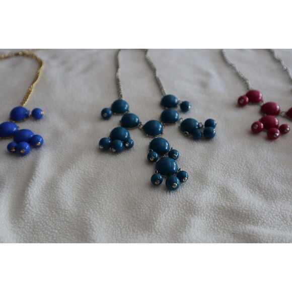Lot of 3 STATEMENT Necklaces Blues & Pink/Red Cabochon Bubble Bib Chunky 17"+ - Picture 8 of 11